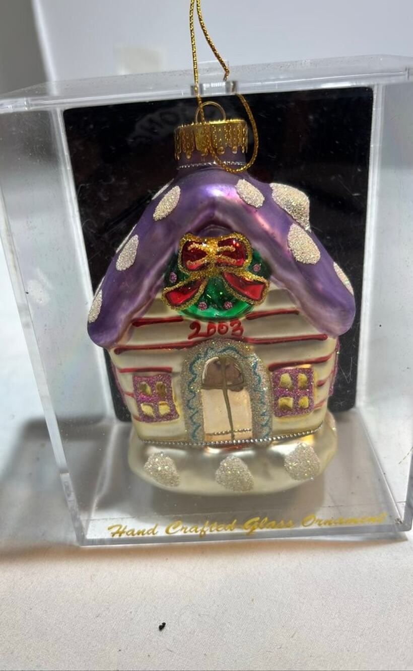 2003 Target Handcrafted Glass Gingerbread House Ornament